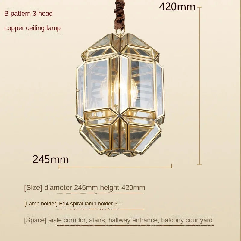 Afralia™ Antique Glass Pendant LED Lamp Copper Vintage Glass Pendant Light