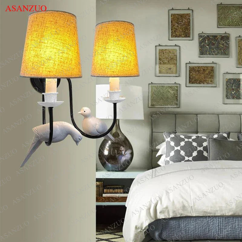 Afralia™ Nordic Iron Bird Wall Lamp with Cloth Lampshade and LED Light