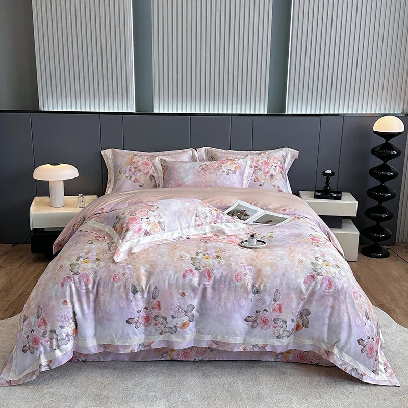 Afralia™ Flower Digital Print Duvet Cover Set Soft Silky Cool Bedding