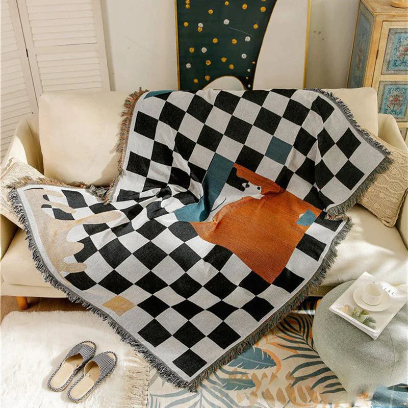 Afralia™ Cozy Plaid Wool Blend Crochet Checkerboard Blanket