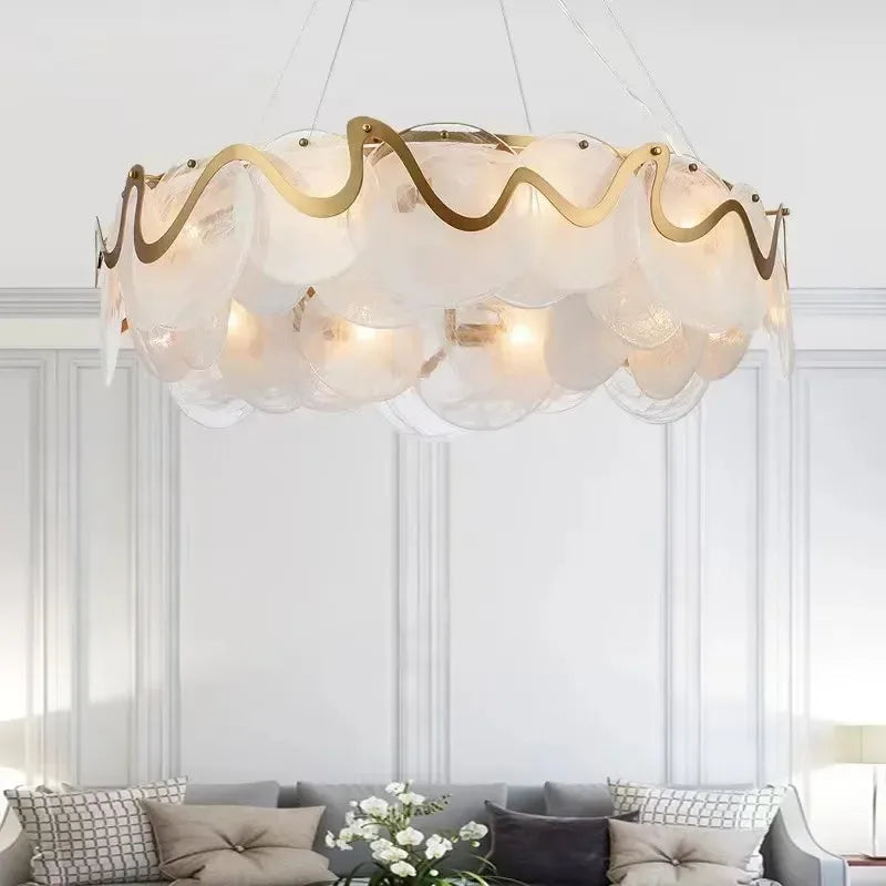 Afralia™ Nordic Gold Iron Pendant Light Disc Chandelier Luxury Glass for Living Room