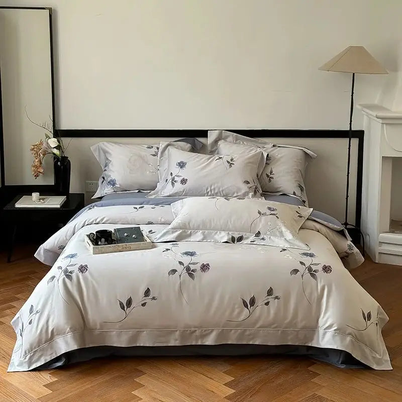 Afralia™ Vintage Rose Flowers Bedding Set, 1000TC Egyptian Cotton, 4Pcs
