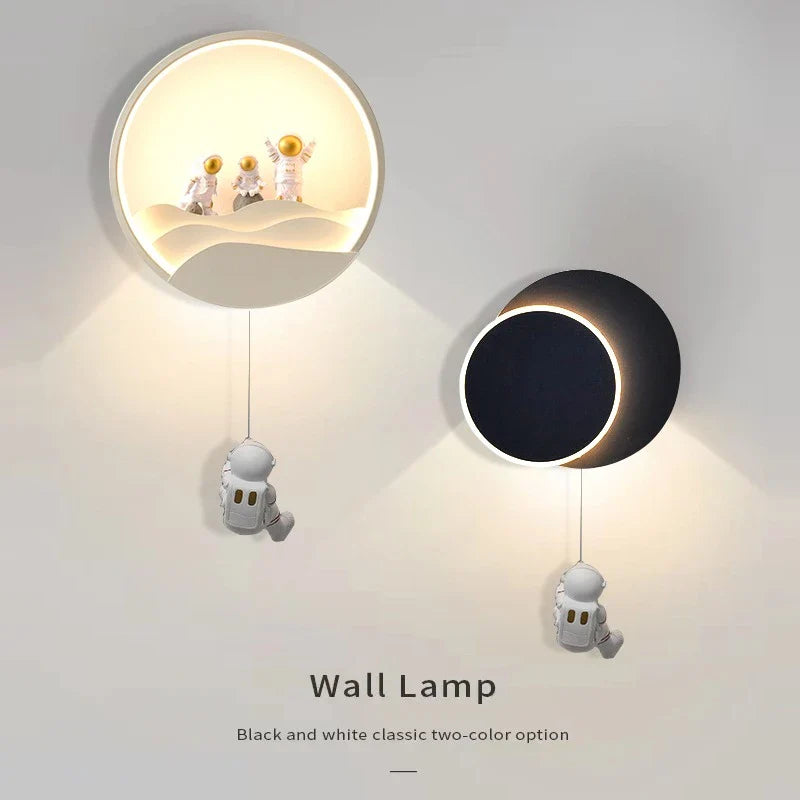 Afralia™ Astronaut Moon LED Wall Lamp for Children's Room, Living Room, Bedroom, and Corridor