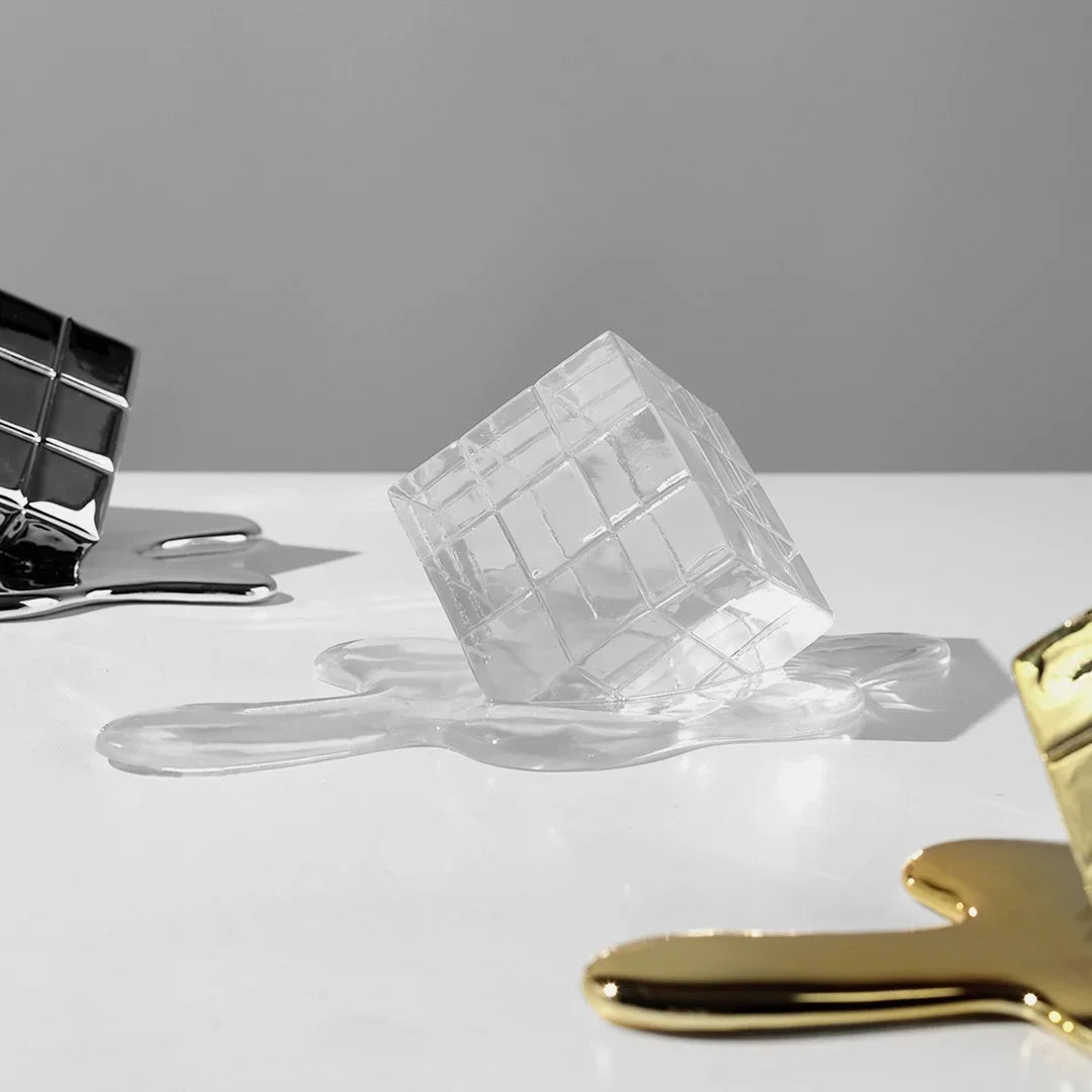 Afralia™ Geometric Gold Resin Cube - Modern Checked Square Decor Figurine