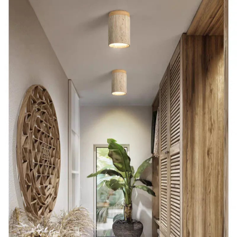 Afralia™ Wood Canopy LED Ceiling Lights Travertine Flush Mount Ceiling Lamp