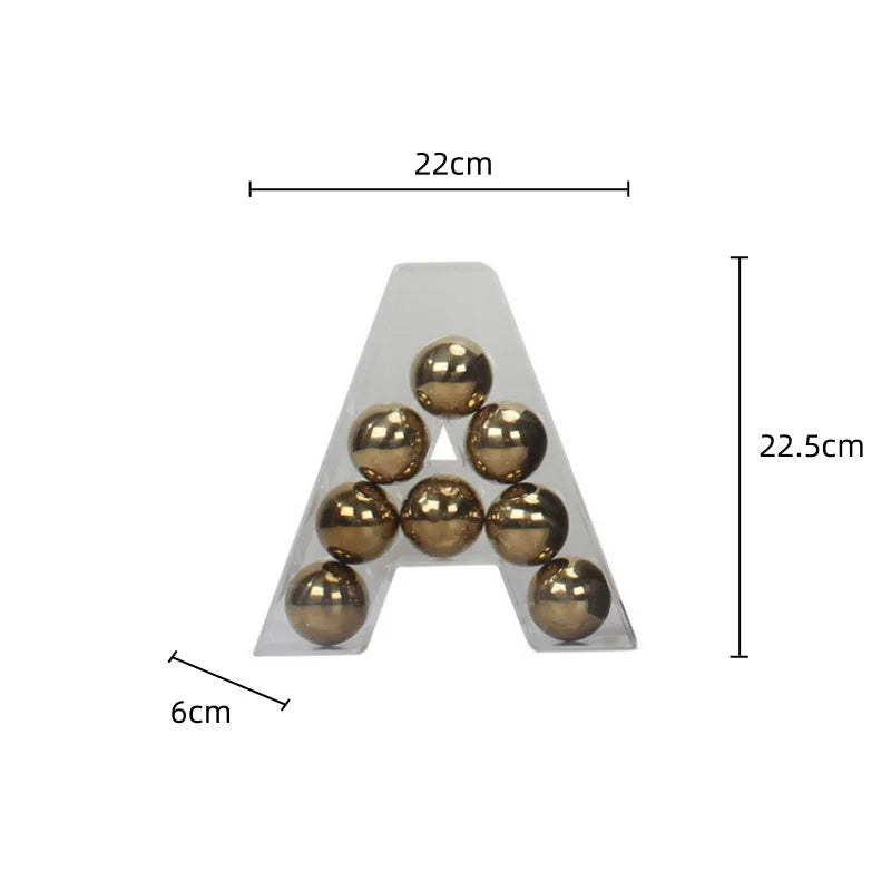 Afralia™ Clear Acrylic Geometric Gold Ball Alphabet Letter Figurine Home Decor