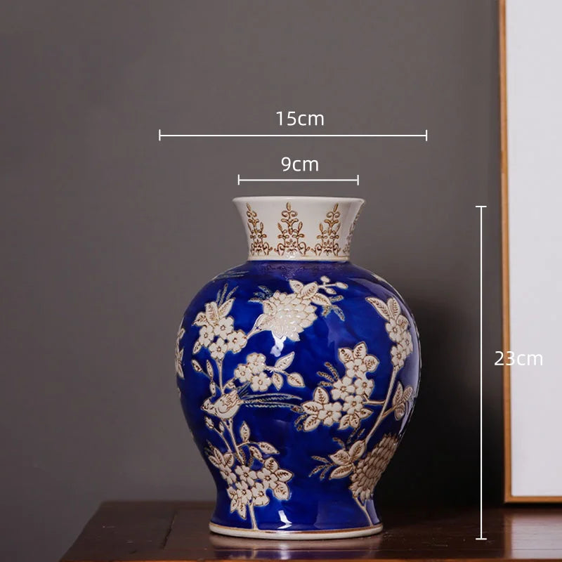 Afralia™ Yellow Ceramic Qinghua Porcelain Vintage Flower Vase