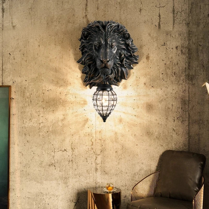 Afralia™ Lion Head Resin Wall Lamp: European Style Living Room Light for Home Décor