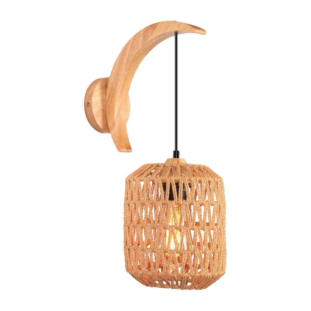 Afralia™ Modern Wood Hemp Rope Wall Sconce for Indoor Home Decor Lighting