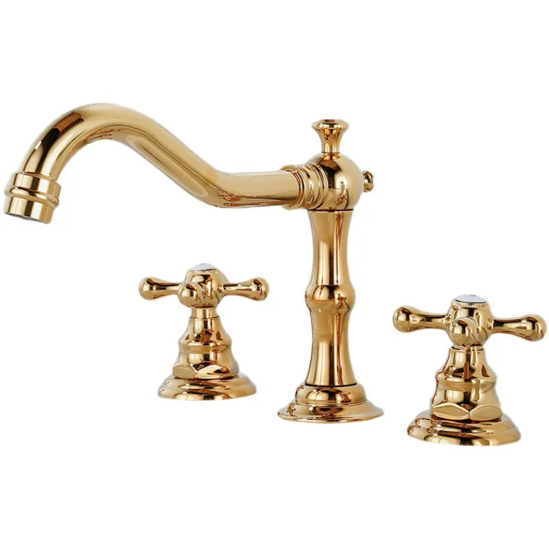Afralia™ Antique Brass Gold Bathroom Basin Faucet with Double Handles