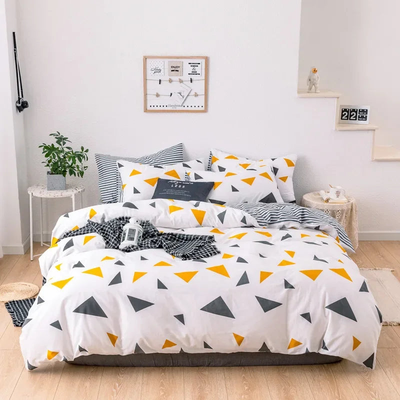 Afralia™ Flowers Print Cotton King Size Bedding Set, Soft & Comfortable Duvet Cover Set