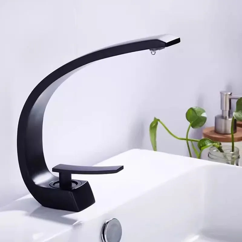 Afralia™ Black & Gold Modern Basin Faucet with Single Handle for Bathroom