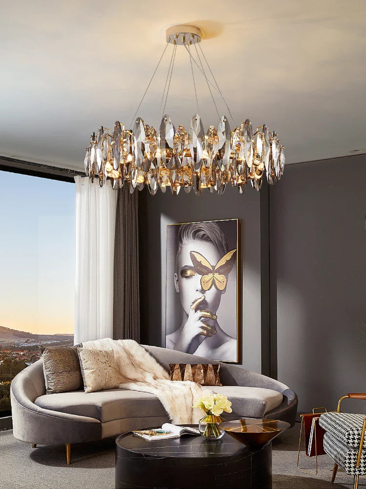 Afralia™ Crystal Chandelier: Elegant Ceiling Hanging Light for Living Room & Dining Table