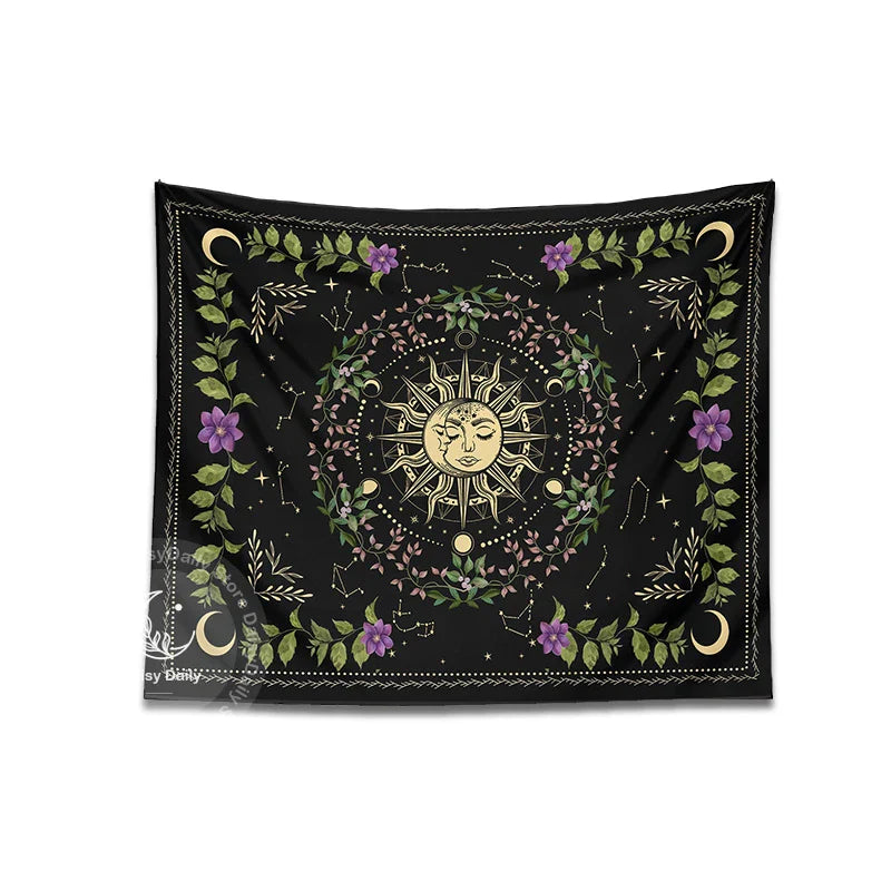 Afralia™ Botanical Moon Phase Floral Tapestry Wall Hanging for Cottagecore Dorm Decor