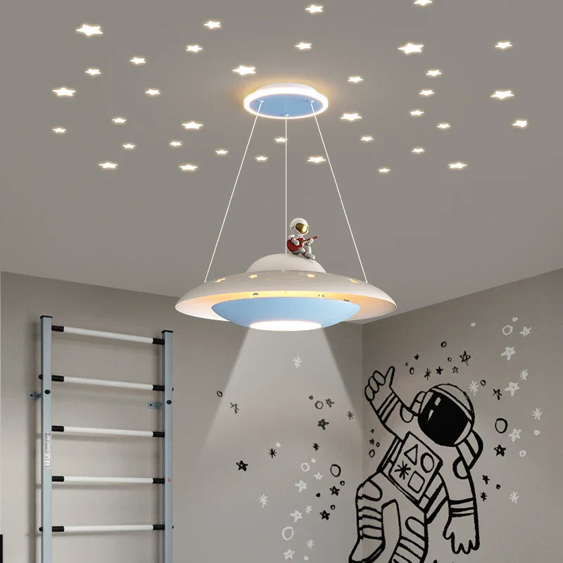 Afralia™ UFO Flying Saucer Space Chandelier for Children's Bedroom, Starry Lights Decor