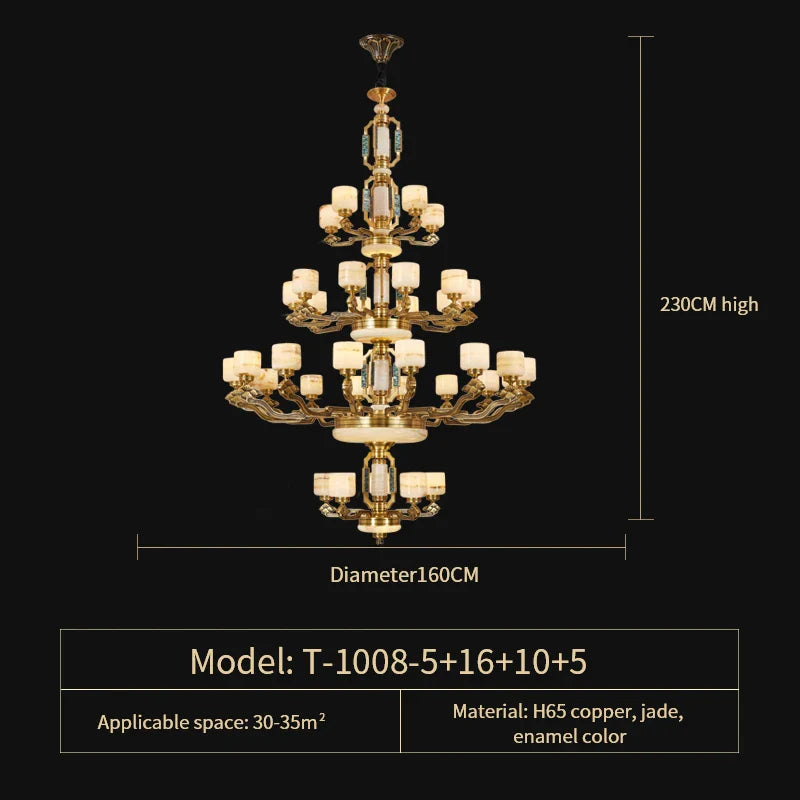 Afralia™ Zinc Alloy European Chandelier with Natural Jade Accent for Villa Living Room