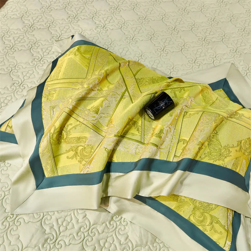 Afralia™ Luxury Jacquard Yellow Champagne Bedding Set with Satin Finish - 4-Piece
