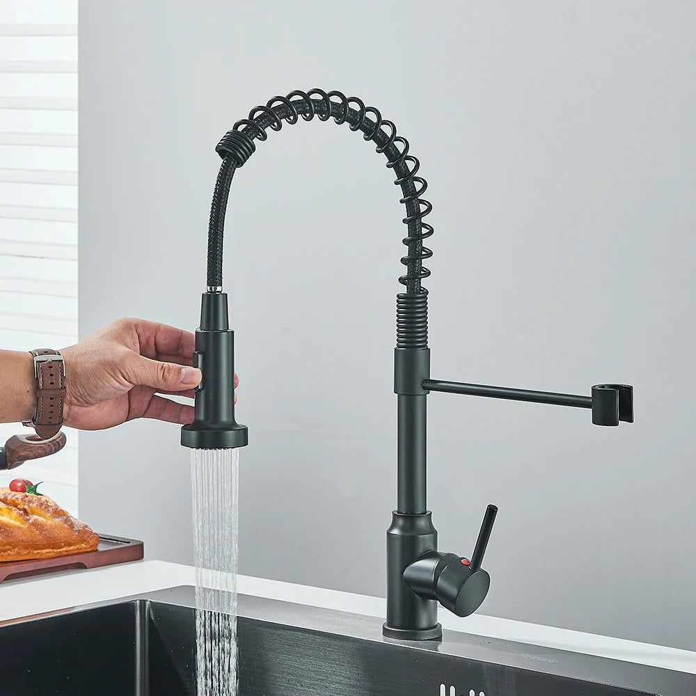 Afralia™ Matte Black Kitchen Faucet Single Handle Spring Hot Cold Water Tap Deck Mounted