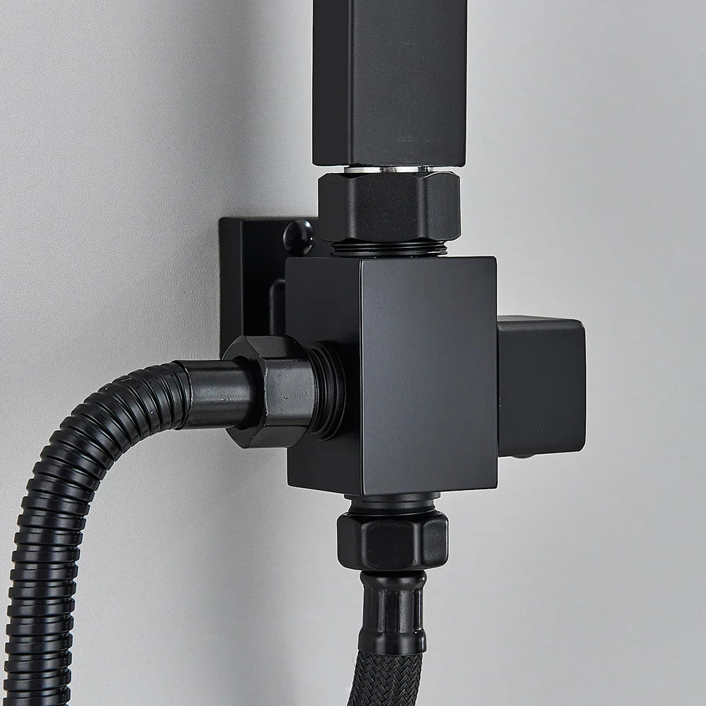 Afralia™ Matte Black Rainfall Shower Faucet Set, Wall Mount Single Cold Bathroom Mixer