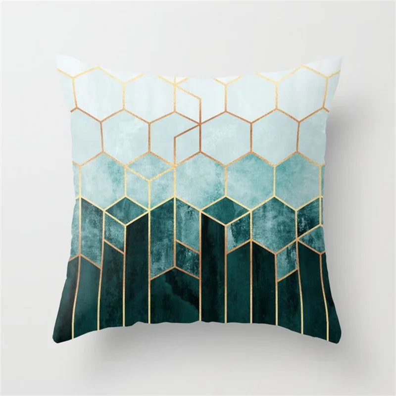 Afralia™ Teal Blue Geometric Pillow Cases with Plant Print Deer Animal Design