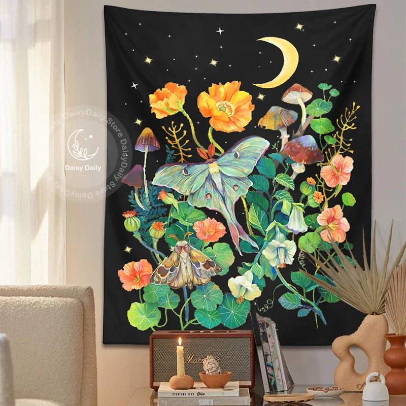 Floral Moon Luna Tapestry for Home Decor by Afralia™