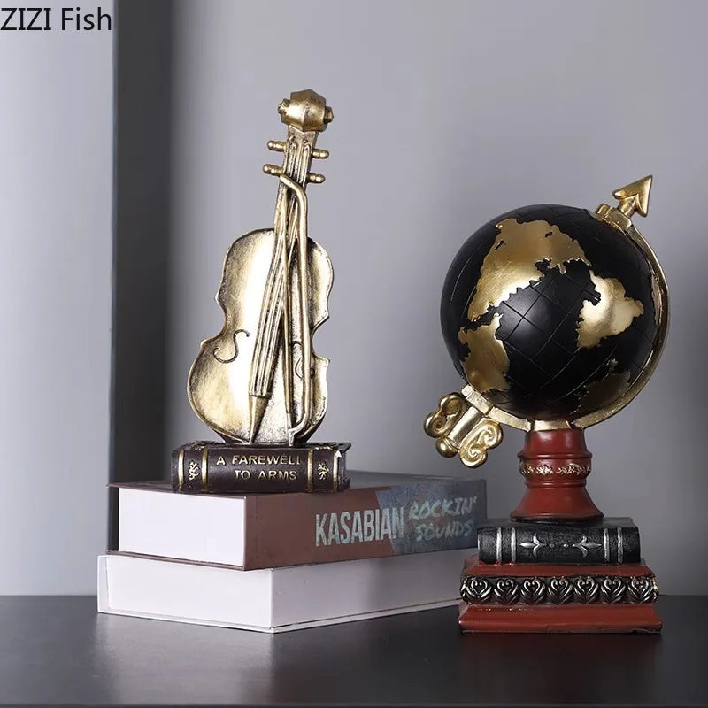 Afralia™ Modern Golden Violin/Sax Ornament, Desk Sculpture, Room Decor, Aesthetic Crafts