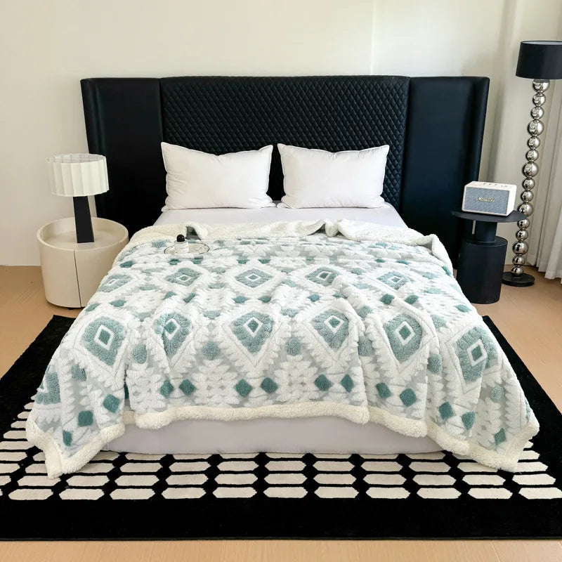 Afralia™ Luxury Jacquard Lamb Fleece Blanket | Soft Double-Layer Sofa Cover