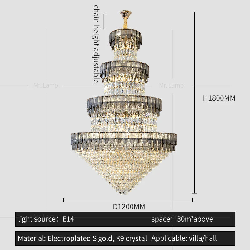 Afralia™ European Duplex Villa Crystal Chandelier Loft LED Light