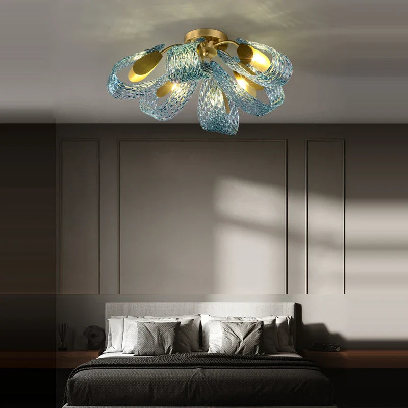 Afralia™ Blue Queen Crystal Glass Ceiling Chandelier for Bedroom
