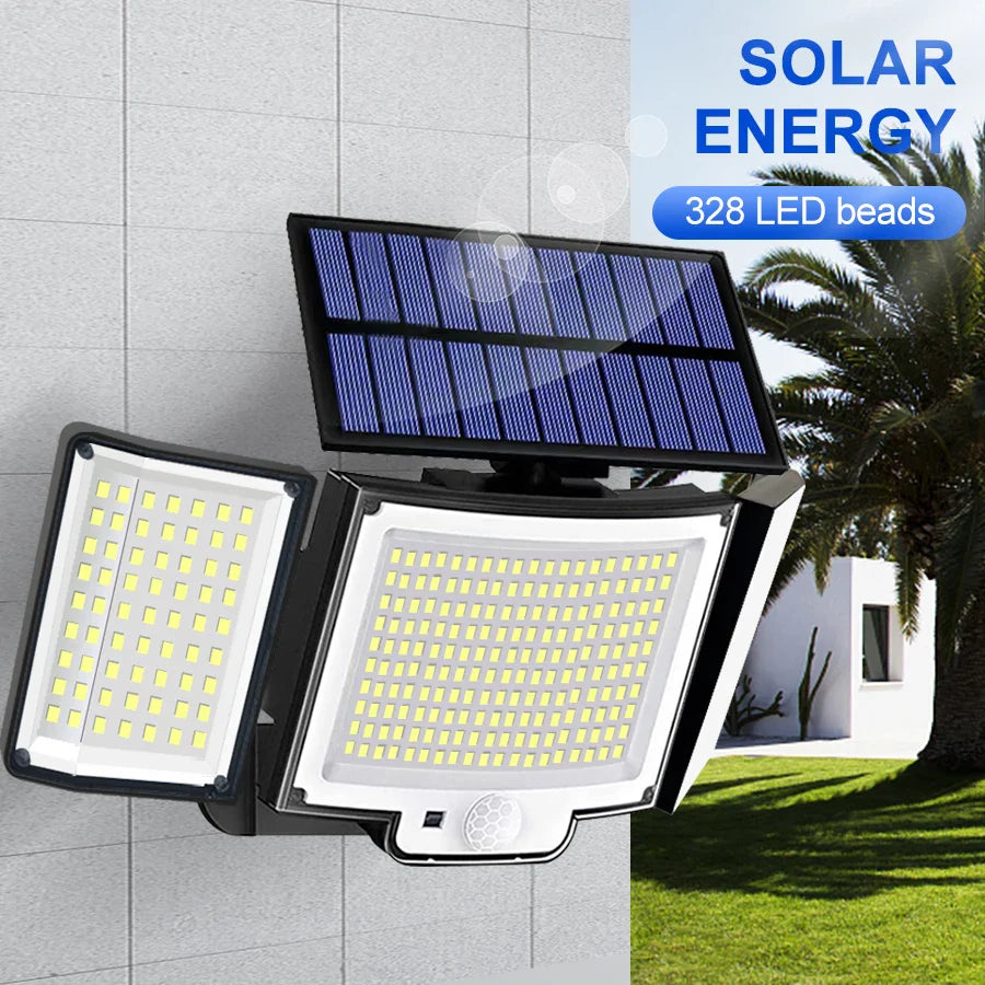 Afralia™ Solar Motion Sensor Wall Lamp 328/348 LED Remote Flood Light IP65 Waterproof