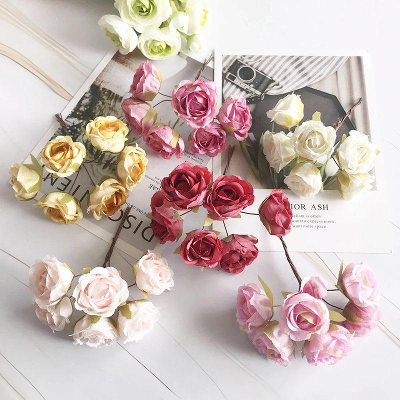 Afralia™ Retro Rayon Tea Roses Bouquet: Wedding and Home Decoration