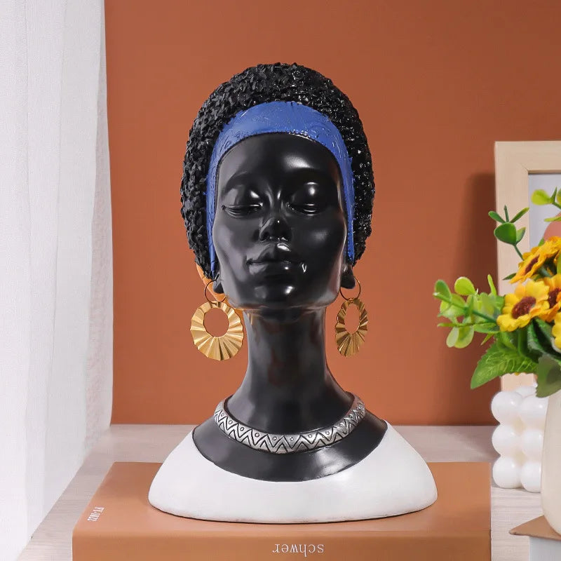 Afralia™ Resin African Woman Head Statue for Home Decor & Jewelry Display