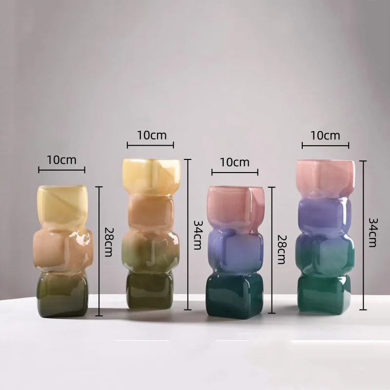 Afralia™ Square Glass Vase Gradient Color Hydroponics Flower Pot Home Decoration