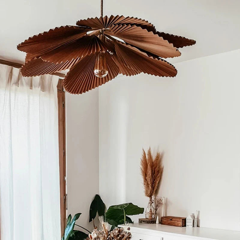 Afralia™ Wabi Sabi Fan Chandelier Pendant Light: Japanese Inspired Handmade Retro Leaves Design