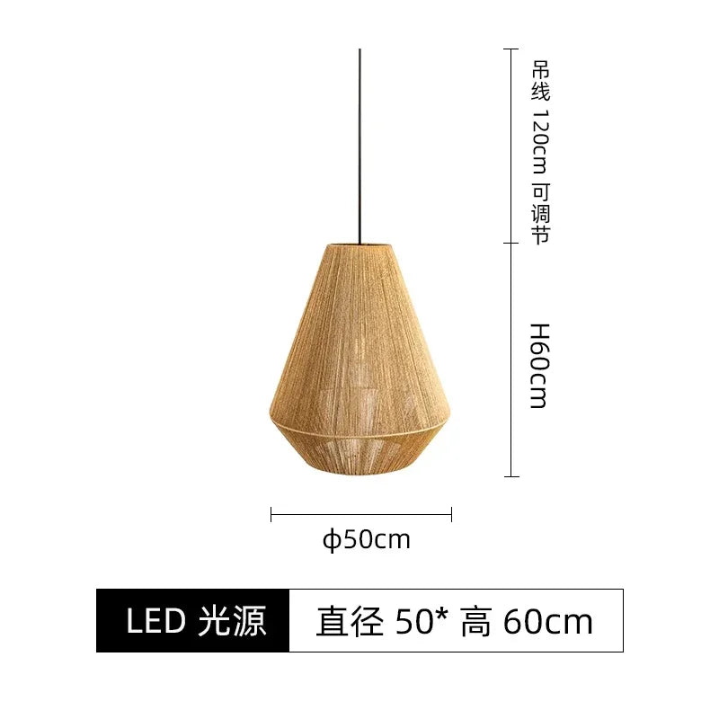 Afralia™ Japanese Hemp Rope Pendant Lights for Zen Art Living Room Decor