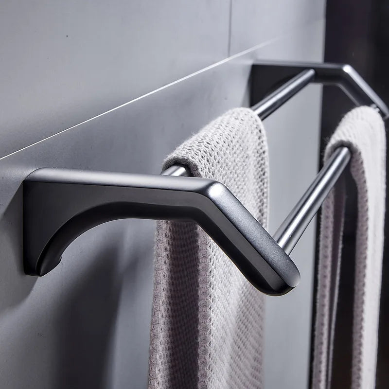 Afralia™ Matte Black Stainless Steel Double Towel Shelf Rack Holder