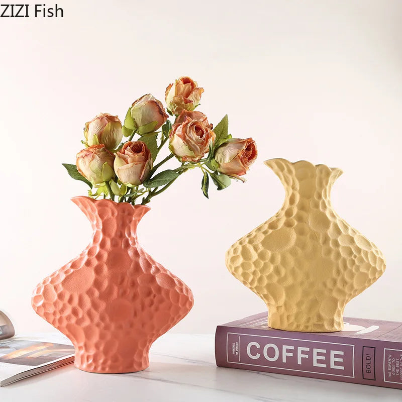 Afralia™ Frosted Ceramic Vase Artificial Floral Decor Desk Decoration Modern Flower Arrangement