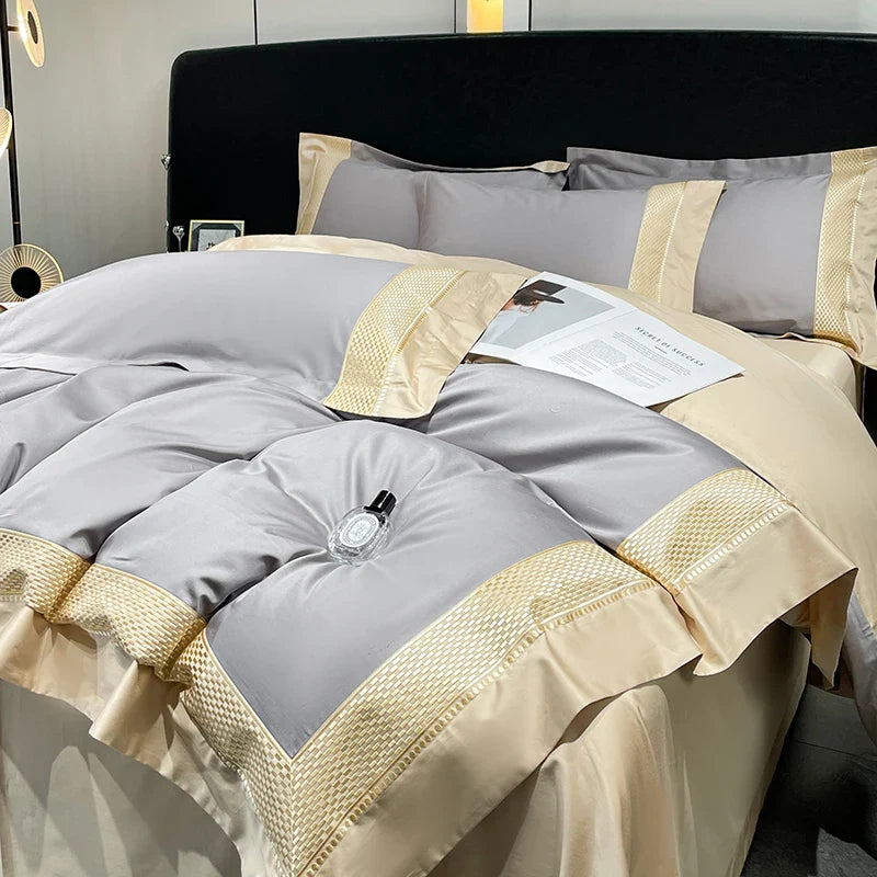 Afralia™ Luxury Embroidery Egyptian Cotton Bedding Set - Soft Silky Quilt Cover & Sheet