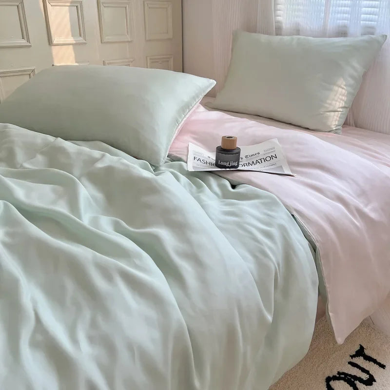 Afralia™ Ice Silky Solid Bedding Set - Cooling Satin Smooth Quilt Cover Set