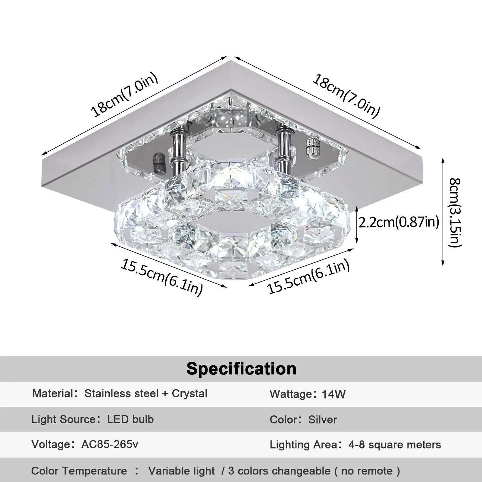 Afralia™ Crystal LED Square Chandelier Ceiling Lamp for Bedroom Living Room Home Decor