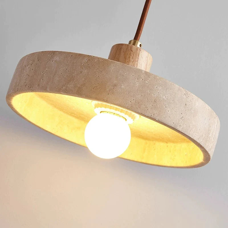 Afralia™ Cream Style Wood Walnut Stone Pendant Light for Bedroom, E27 Bulb