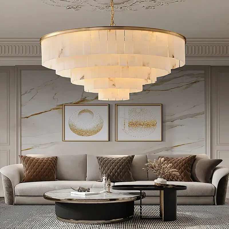 Afralia™ Marble LED Living Room Chandelier: Modern Staircase Loft Pendant Light & Dining Room Fixture