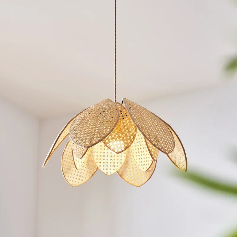 Afralia™ Rattan Petal Chandelier: Modern Nordic Wabi Sabi LED Pendant Light