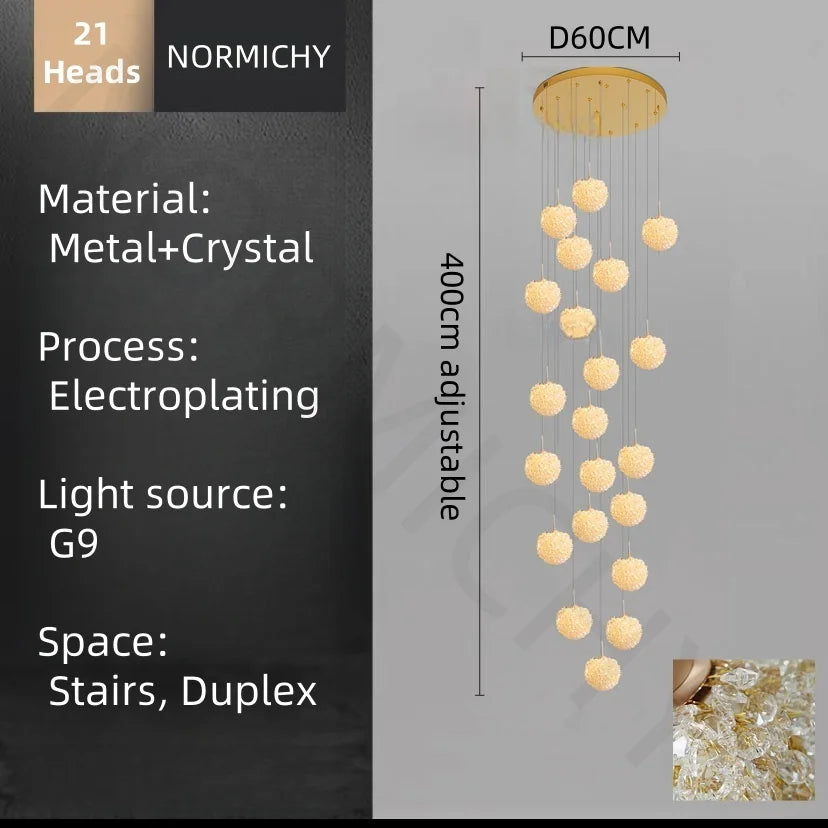 Afralia™ LED Glass Ball Chandelier for Staircase Duplex Villa Loft Hollow Living Room