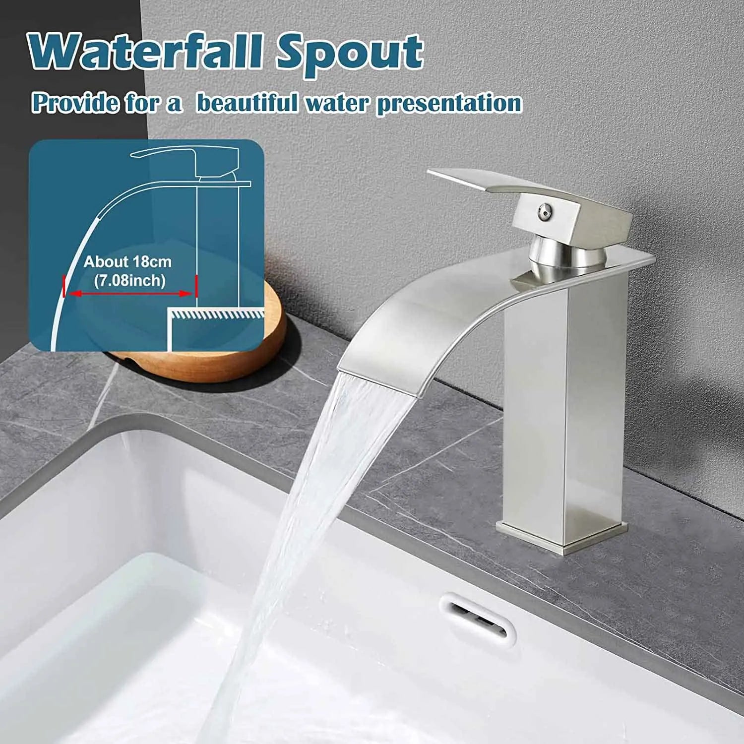 Afralia™ Brass Waterfall Basin Faucet Single Lever Deck Mount Mixer Taps