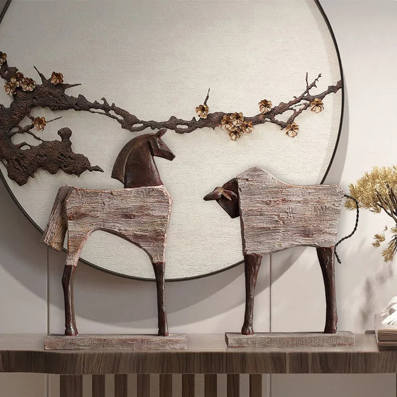Afralia™ Horse Sculpture: Handmade Wood Grain Design, Animal Figurine for Home Decor