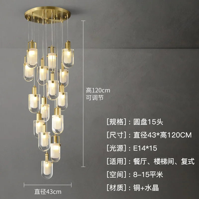 Afralia™ Crystal Loft Chandelier for Staircase, Living Room, and Apartment Luxe Lighting