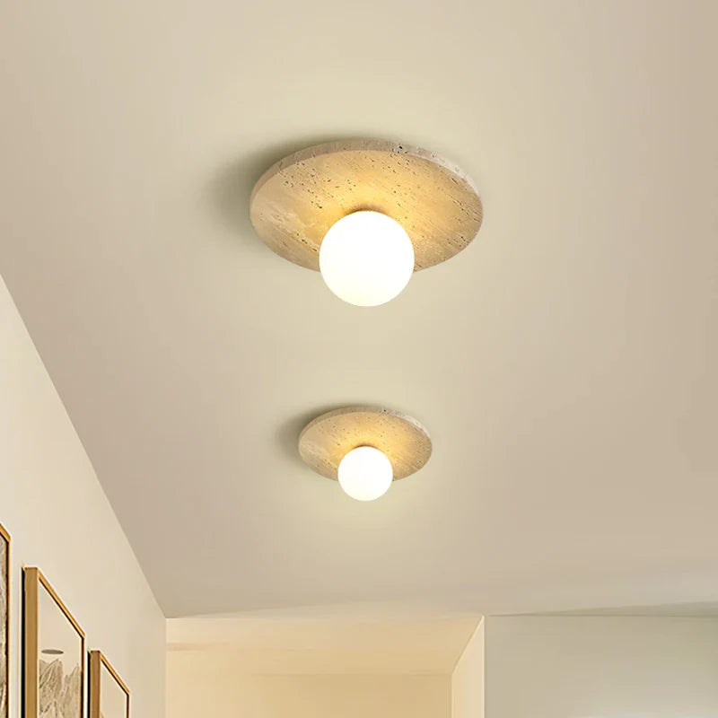 Afralia™ Yellow Travertine Glass Stone LED Ceiling Lamp