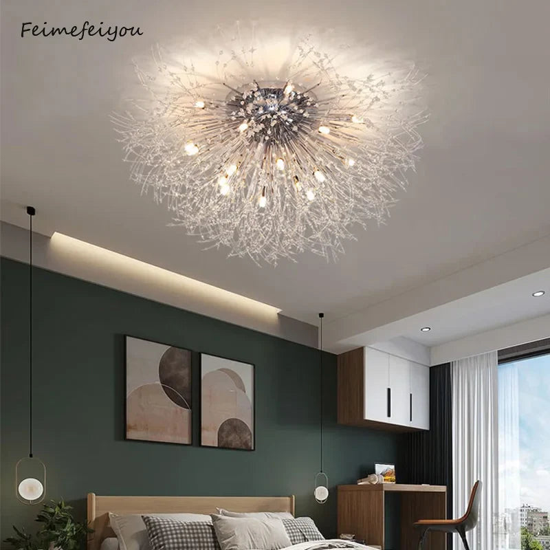 Afralia™ Dandelion Crystal LED Ceiling Light for Home Indoor Living Dining Room