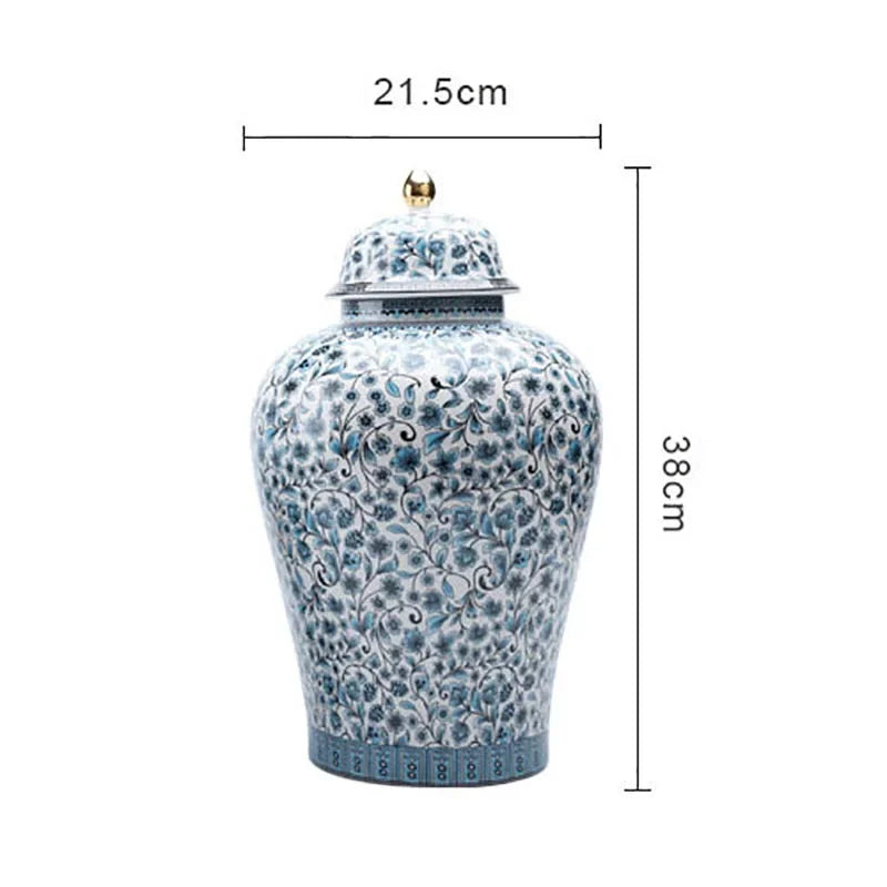 Afralia™ Blue White Ceramic Enamel General Jar Tea Canister Desk Flower Texture Pot